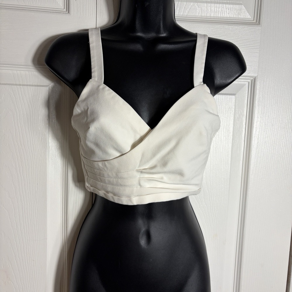 Babaton Aritzia Sculpt Knit Surplice Cropped Tank Women XS Beige Wrap Front Crop